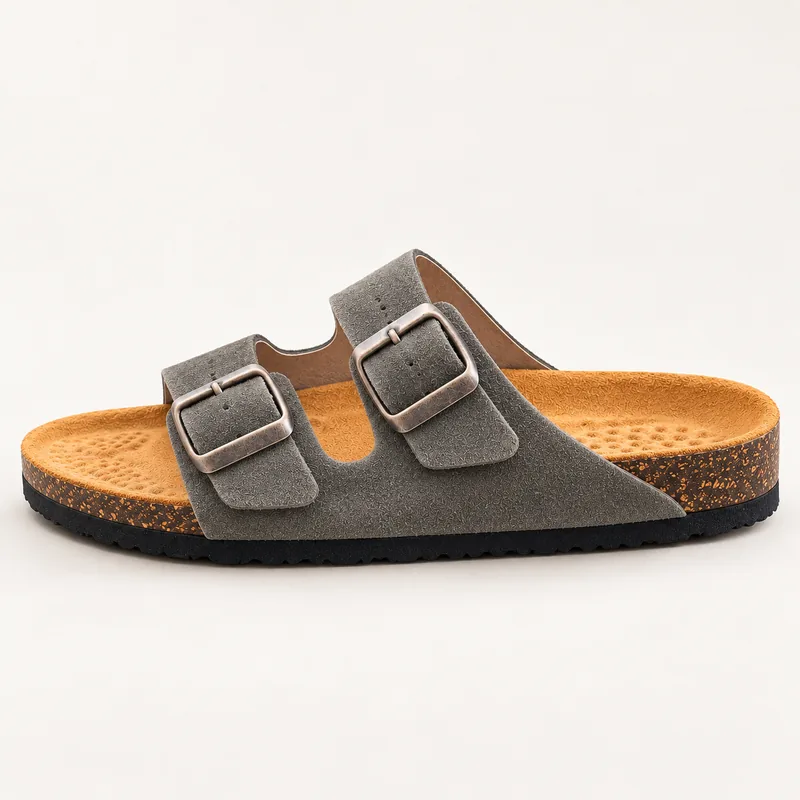 Deux brides en daim, coloris Gris, vue de profil