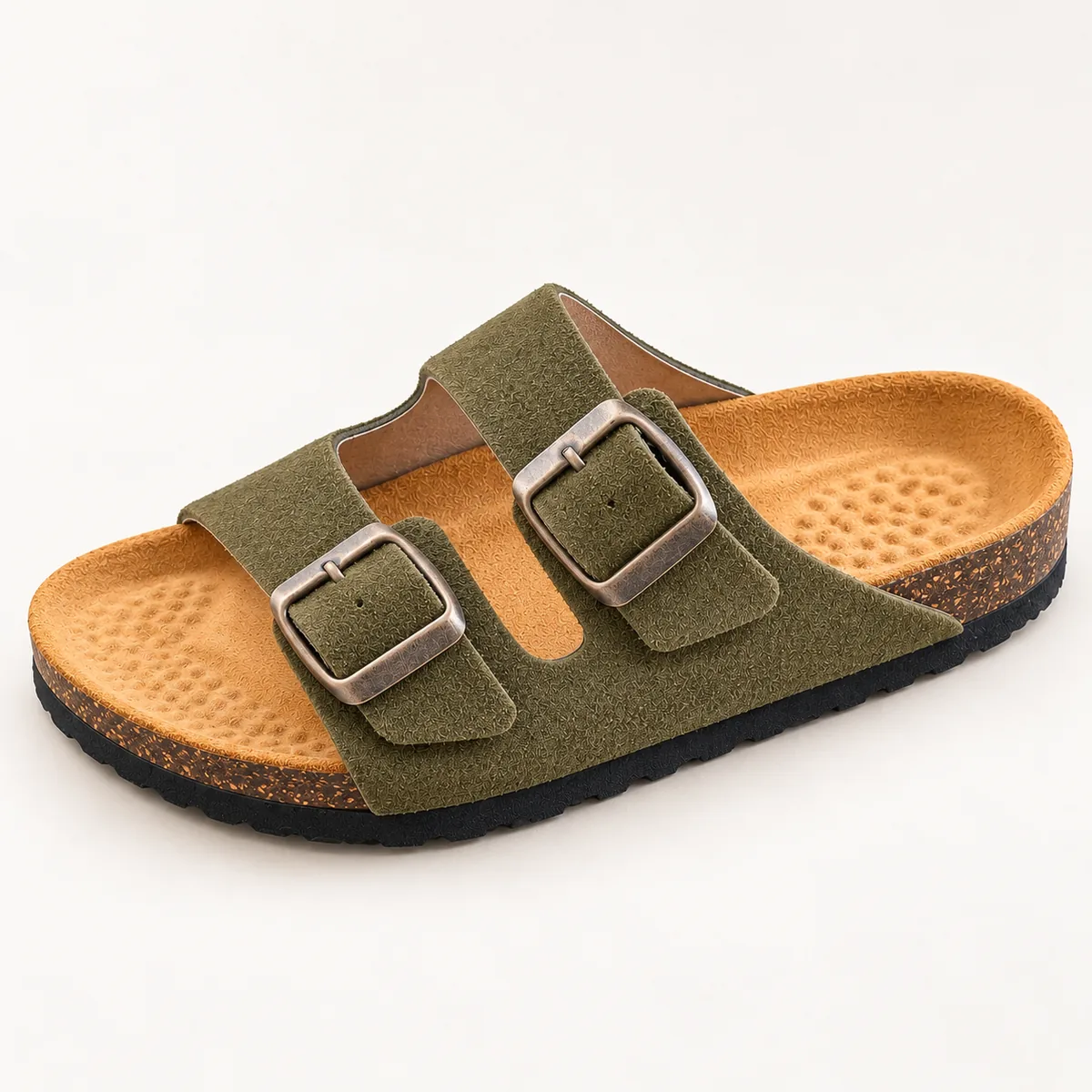 Sandale deux brides, kaki, Trois quarts
