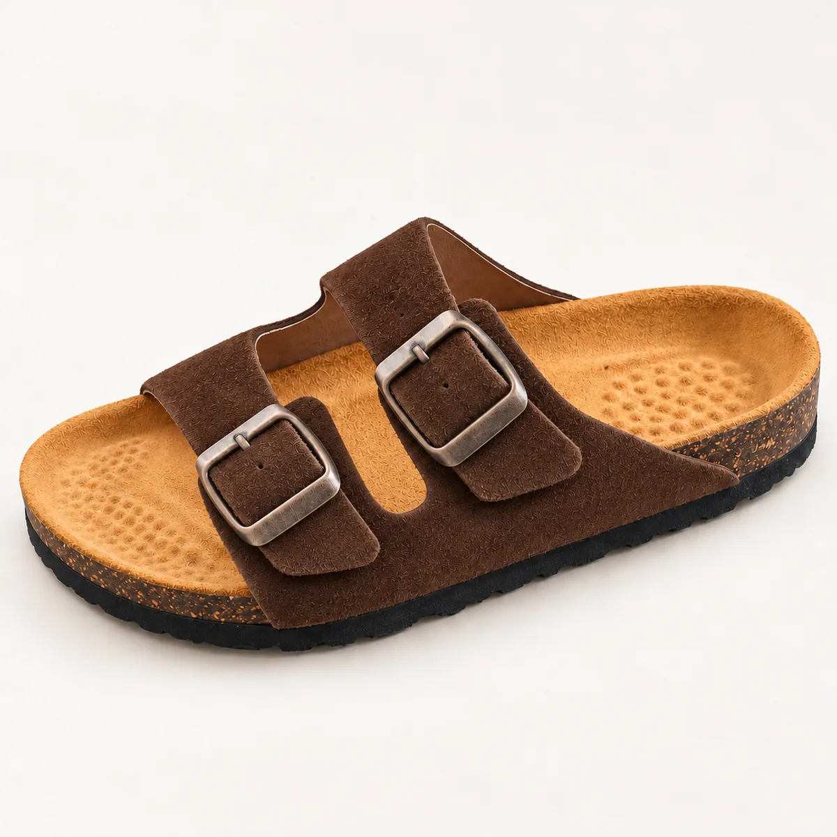 Sandale deux brides, marron, Trois quarts