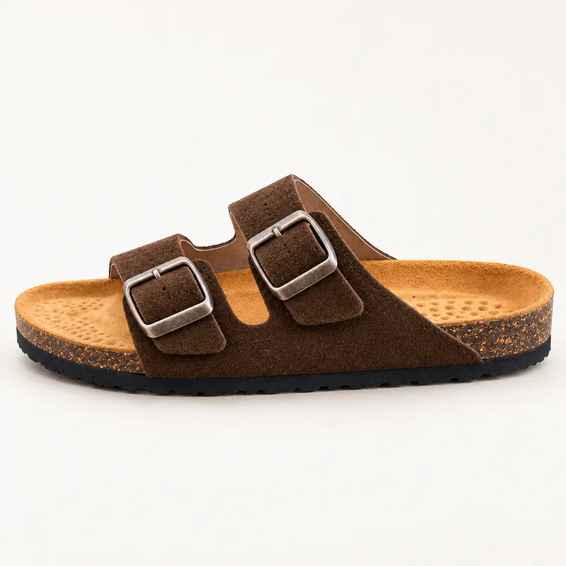 Deux brides en daim, coloris Marron, vue de profil