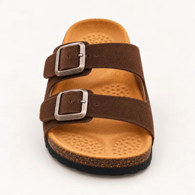 Deux brides en daim, coloris Marron, vue de face
