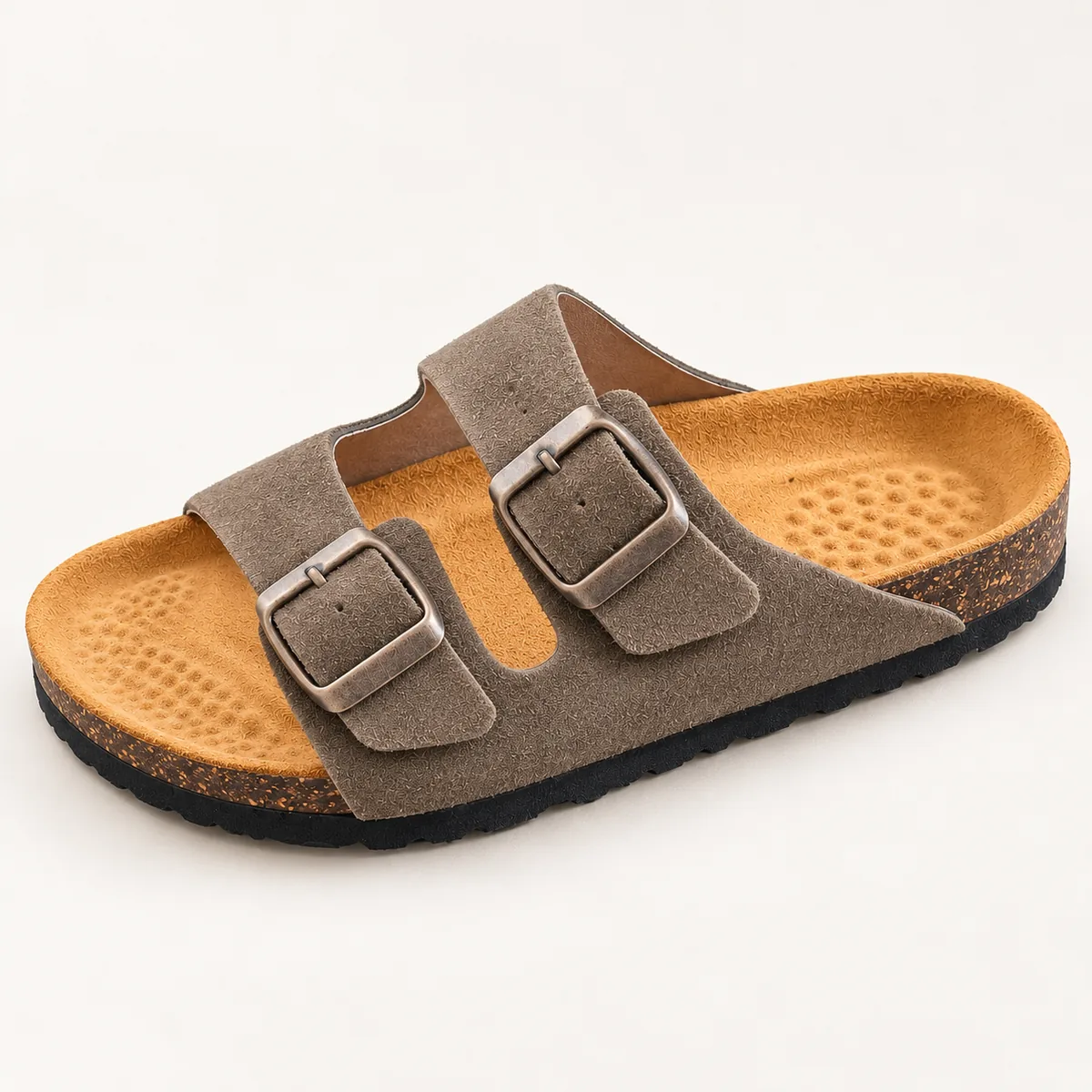 Sandale deux brides, taupe, Trois quarts