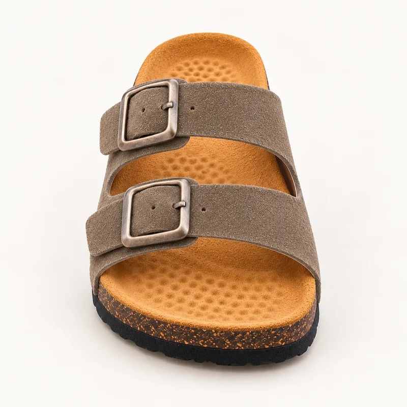 Deux brides en daim, coloris Taupe, vue de face