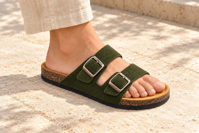 Deux brides en daim, coloris Vert foncé, en situation