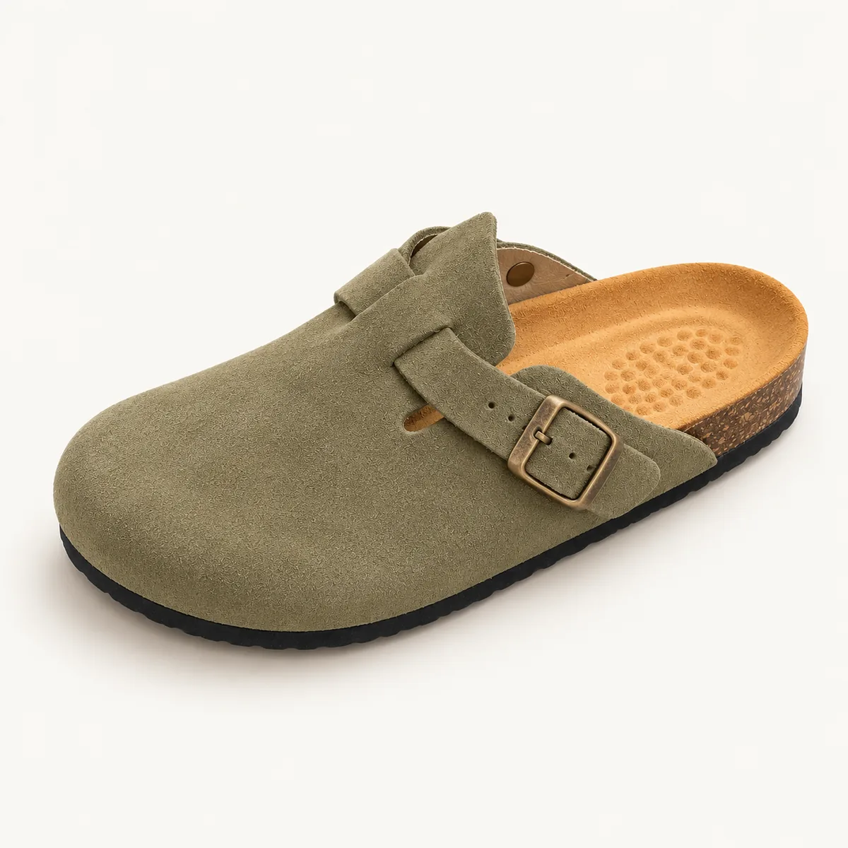 Mule fermée, kaki, Trois quarts