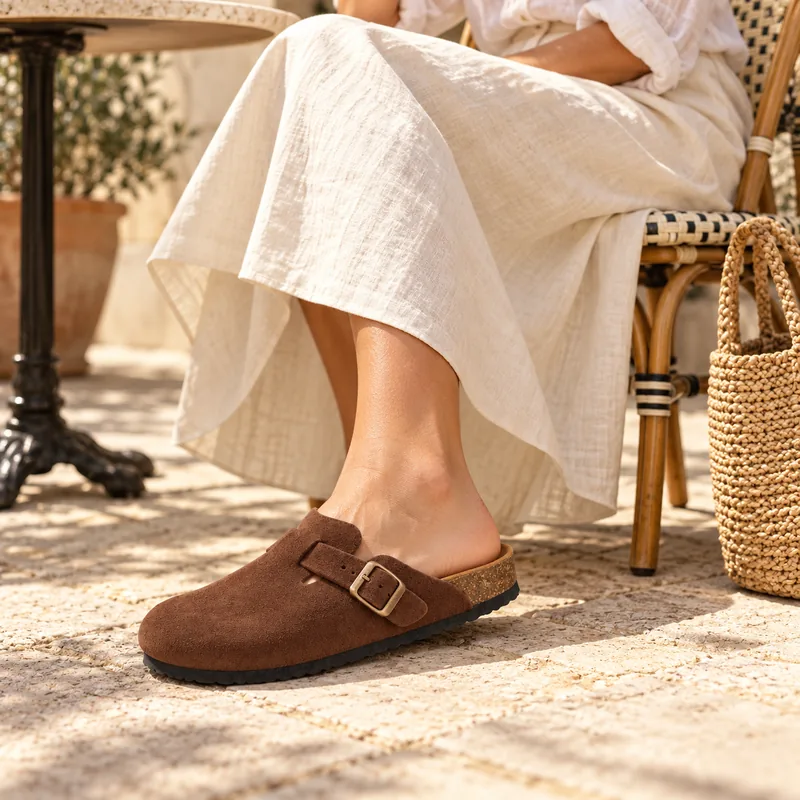 Mule fermée en daim, coloris Marron, en situation
