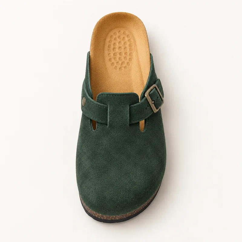 Mule fermée en daim, coloris Vert foncé, vue de dessus